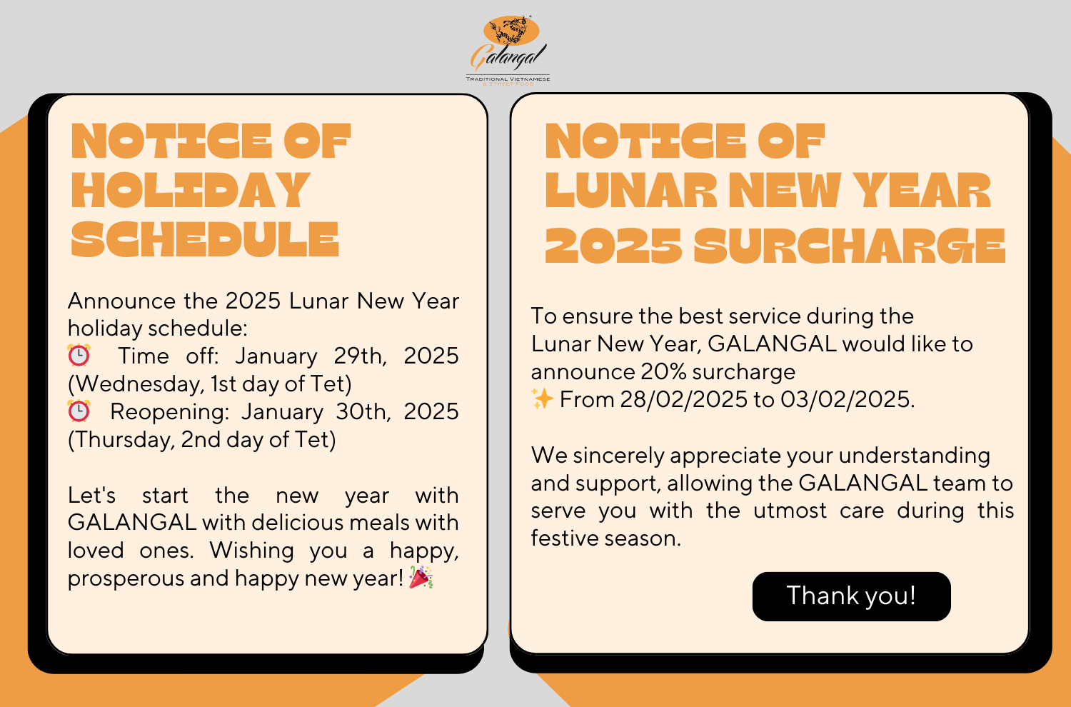 GALANGAL: NOTICE OF LUNAR NEW YEAR 2025